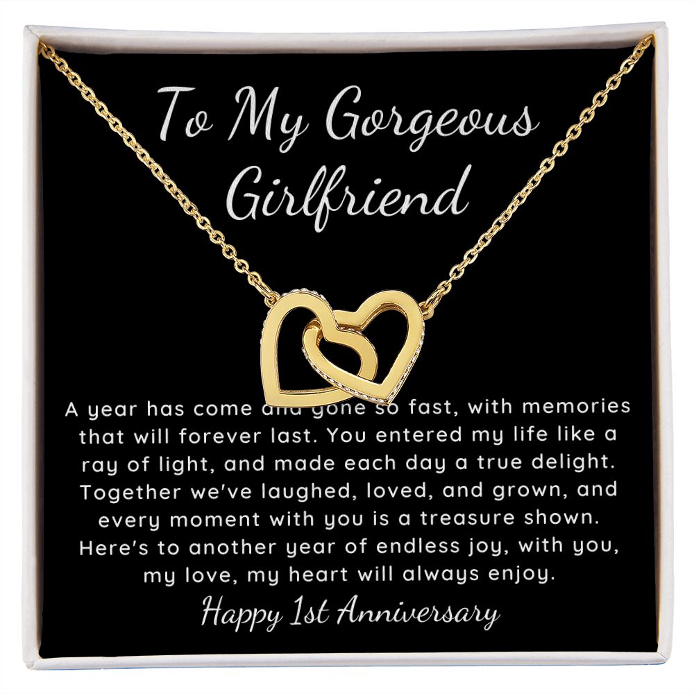 Interlocking Hearts One Year anniversary Poem necklace