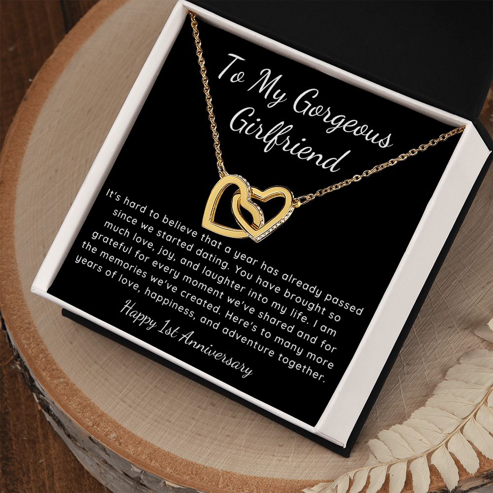1 year dating anniversary interlocking heart necklace