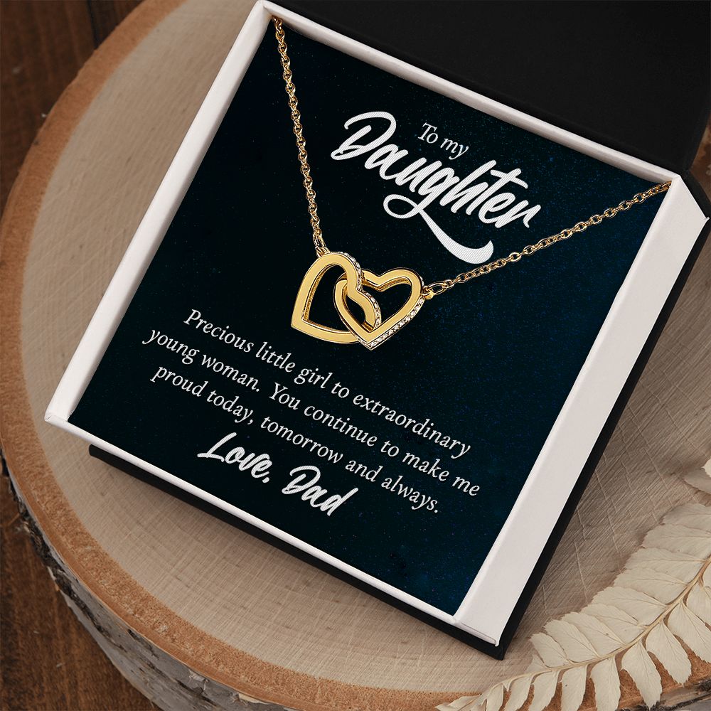 To my Daughter, Love Dad, heart Pendant Necklace Gift Message Card