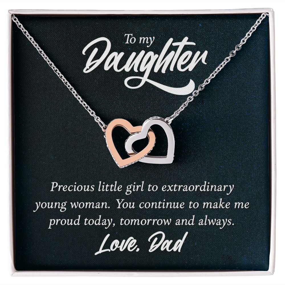 To my Daughter, Love Dad, heart Pendant Necklace Gift Message Card