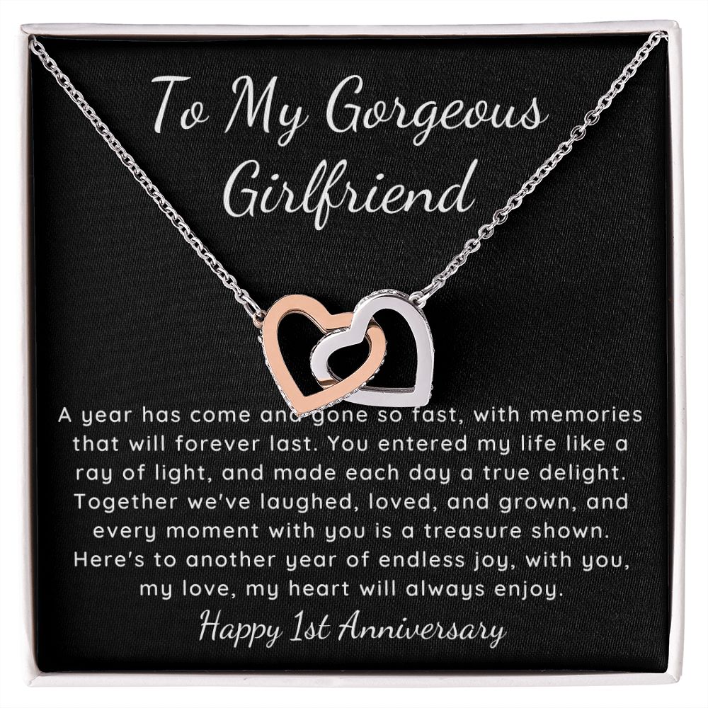 Interlocking Hearts One Year anniversary Poem necklace
