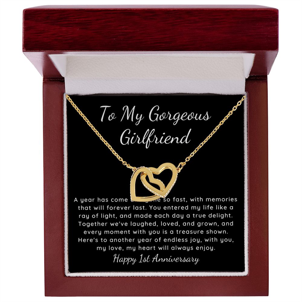 Interlocking Hearts One Year anniversary Poem necklace