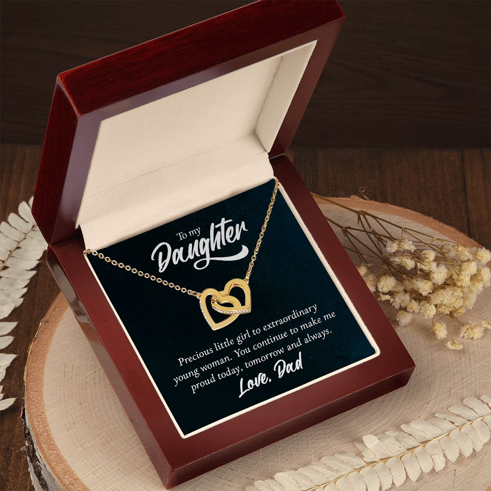 To my Daughter, Love Dad, heart Pendant Necklace Gift Message Card