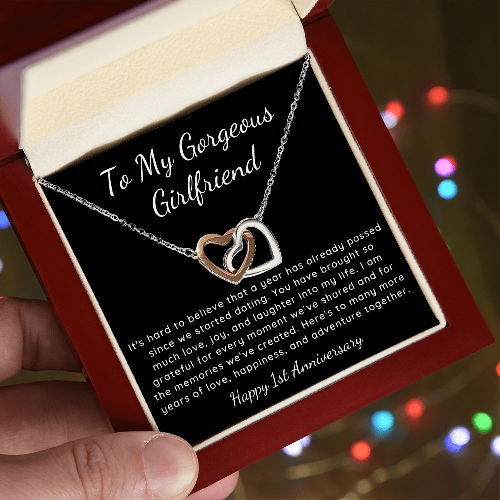 1 year dating anniversary interlocking heart necklace