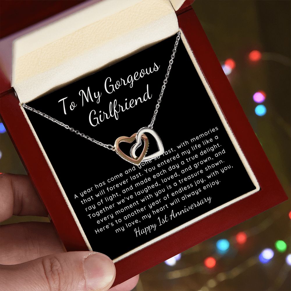 Interlocking Hearts One Year anniversary Poem necklace