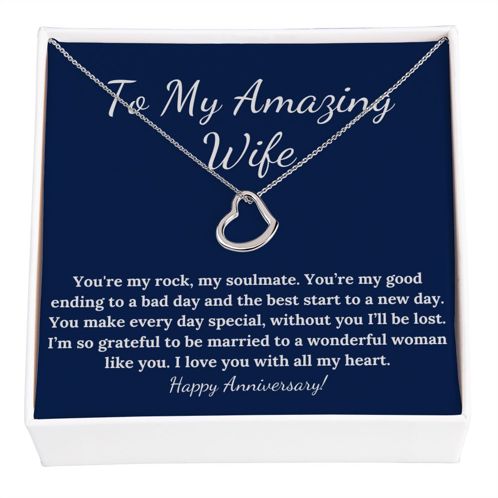 Delicate heart Happy Anniversary necklace for wife