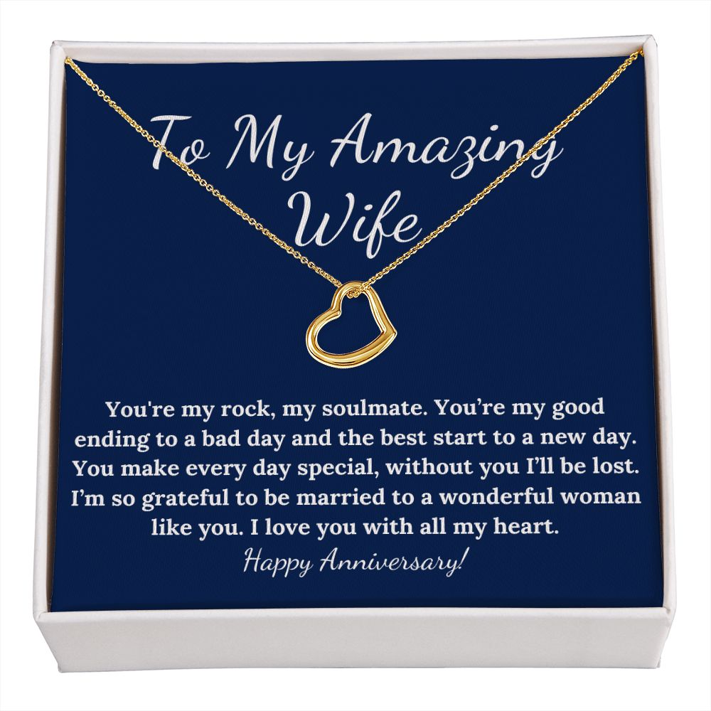 Delicate heart Happy Anniversary necklace for wife