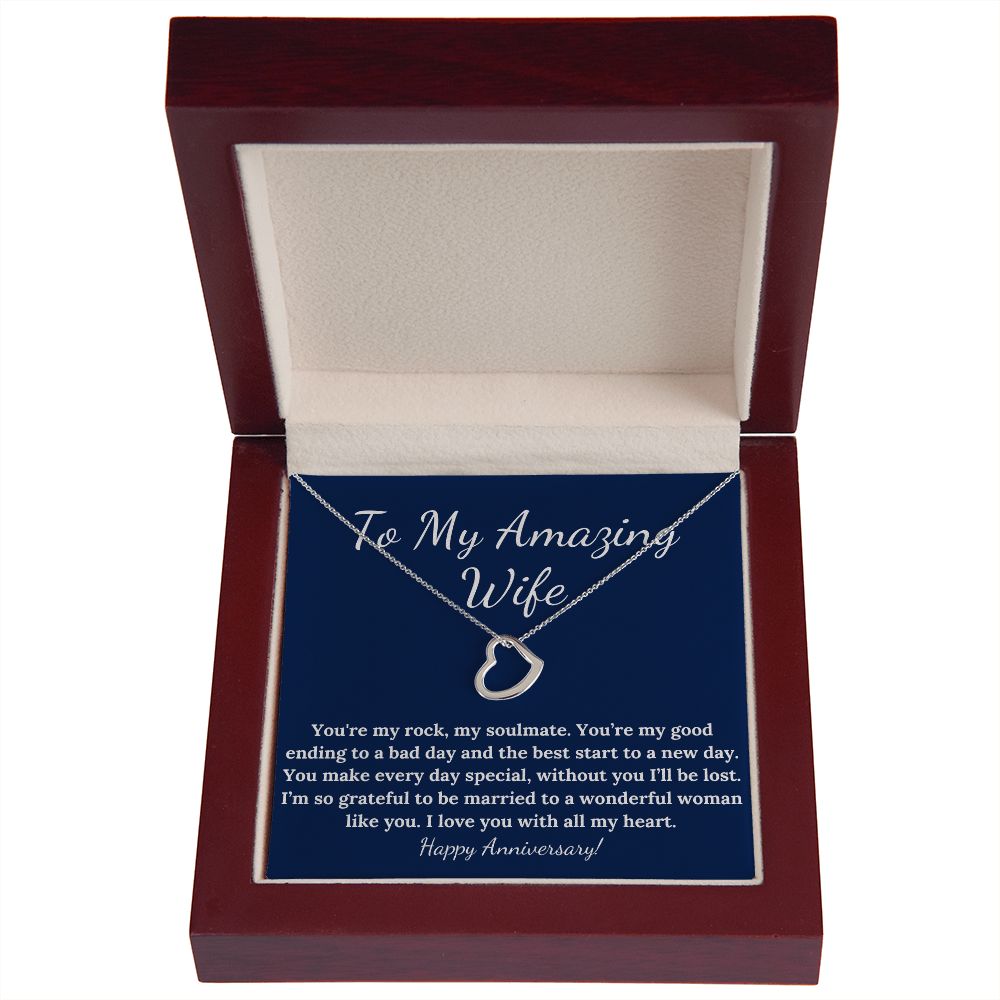 Delicate heart Happy Anniversary necklace for wife