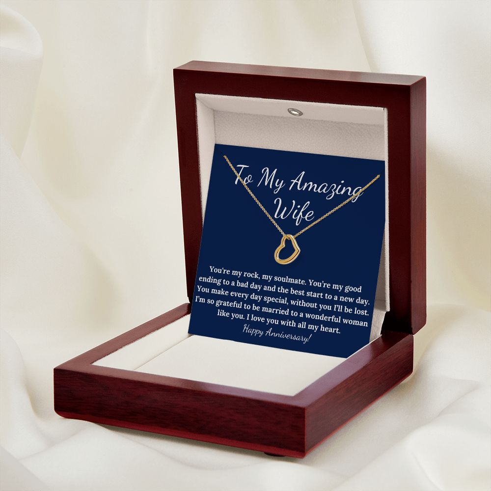 Delicate heart Happy Anniversary necklace for wife