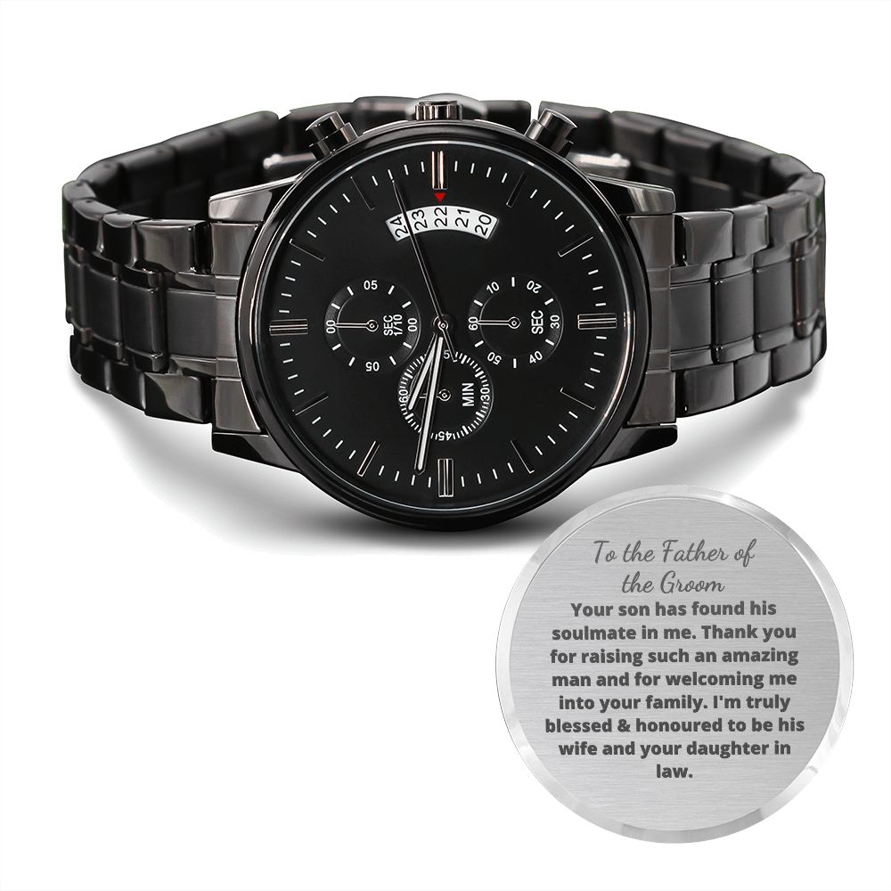 Father of the Groom wedding day engraved watch gift from bride