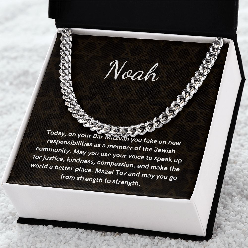 Personalized bar mitzvah Cuban Link Chain gift for boys