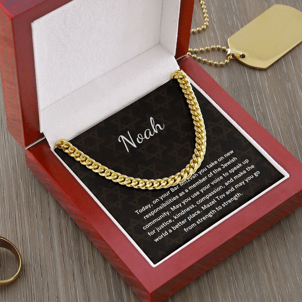 Personalized bar mitzvah Cuban Link Chain gift for boys