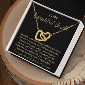 Personalized Interlocking Heart necklace To My Bride Wedding Day Gift From Groom