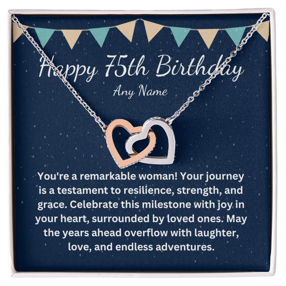 Personalized happy 75th birthday heart necklace for friend
