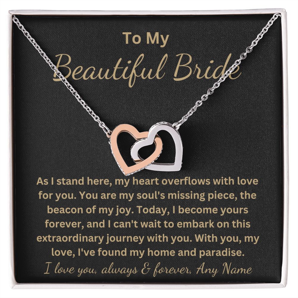 Personalized Interlocking Heart necklace To My Bride Wedding Day Gift From Groom