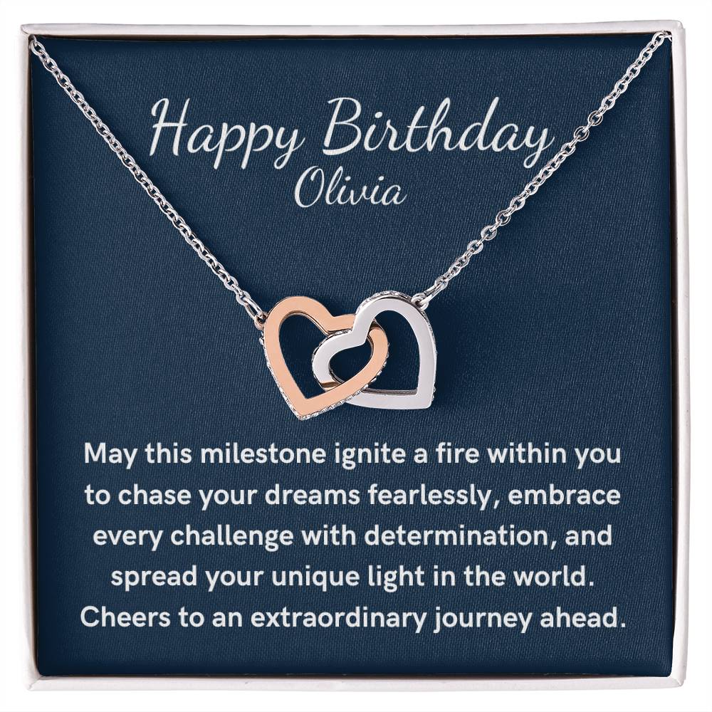 Personalized Interlocking heart Happy Birthday necklace for her
