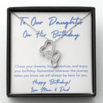 To Our Daughter on her Birthday Double heart necklace from Mom and Dad
