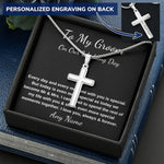 Personalized artisan-crafted Stainless Steel Cross Necklace for Groom gift from bride