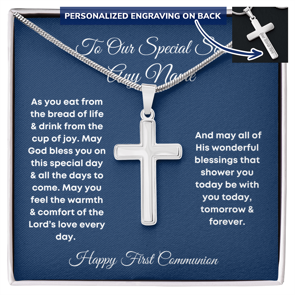 Personalized engraved Cross Necklace First Communion for son gift