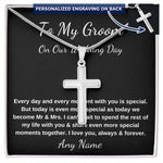 Personalized artisan-crafted Stainless Steel Cross Necklace for Groom gift from bride