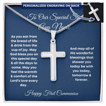 Personalized engraved Cross Necklace First Communion for son gift