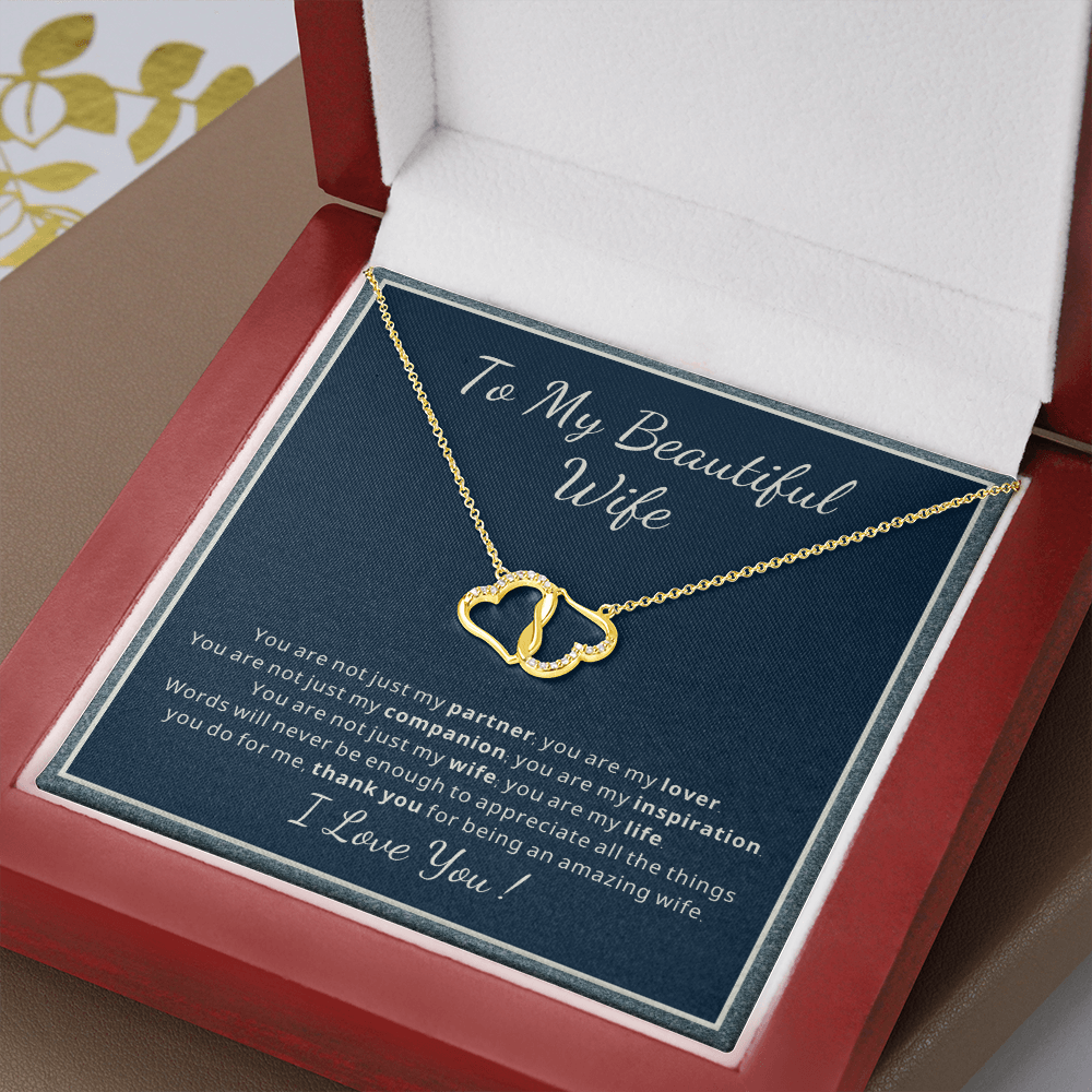 To My Beautiful Wife Everlasting Love heart necklace gift