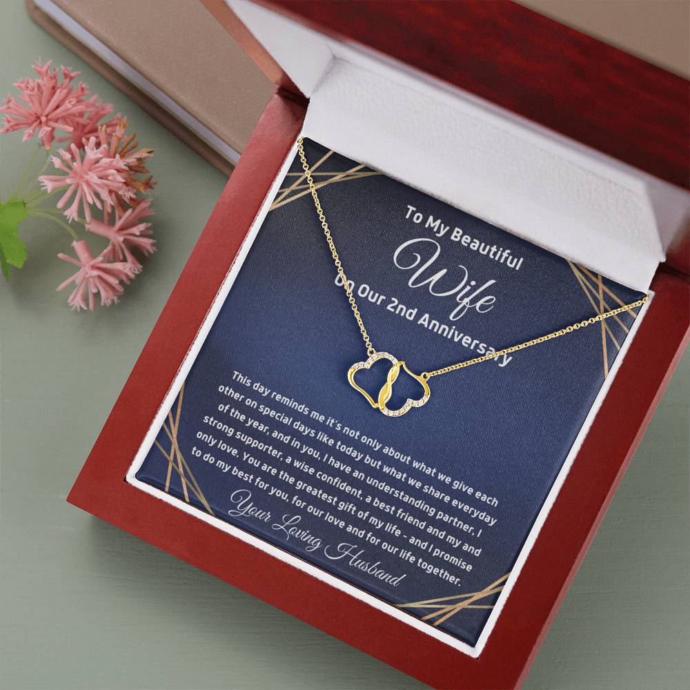 10K solid gold hearts second anniversary wife necklace