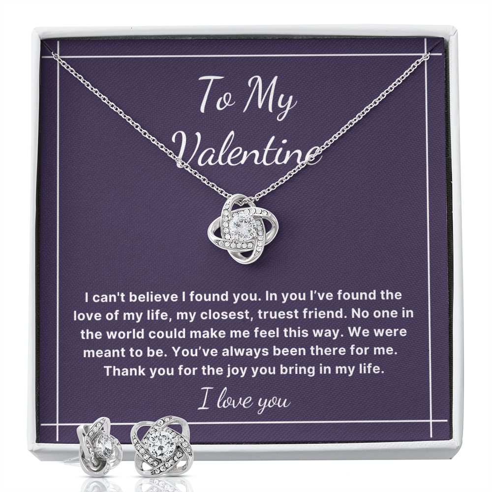 To My Valentine Love Knot jewelry set Valentines day gift for wife