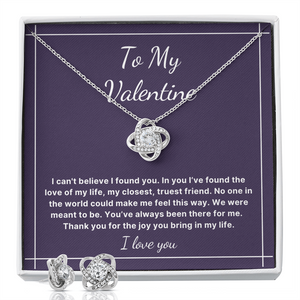 To My Valentine Love Knot jewelry set Valentines day gift for wife