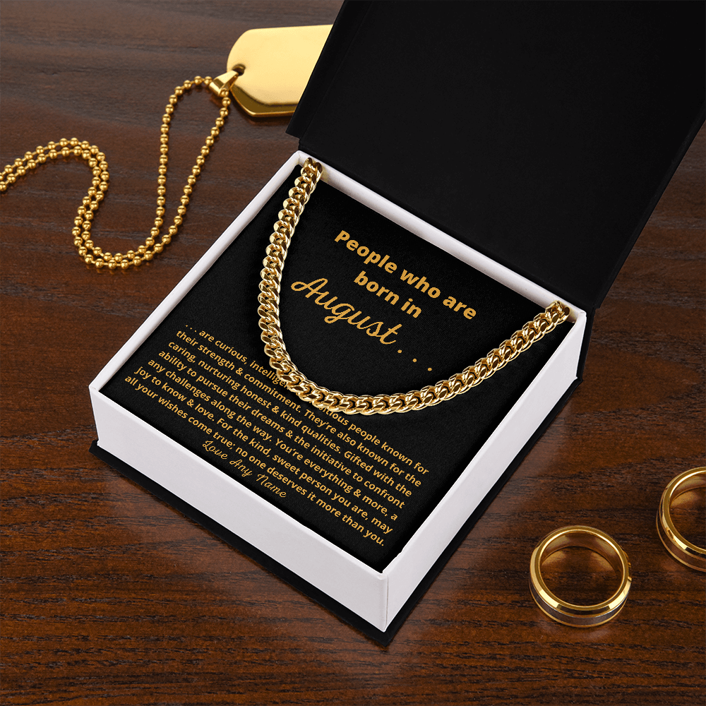 Personalized Cuban Link chain August birthday necklace for boyfriend husband