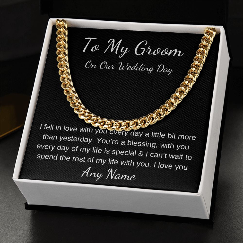 Cuban link chain Personalized gift for groom from bride