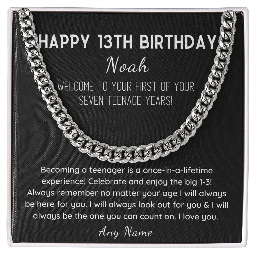 Personalized Cuban Link Chain Necklace for 13th Birthday Boy