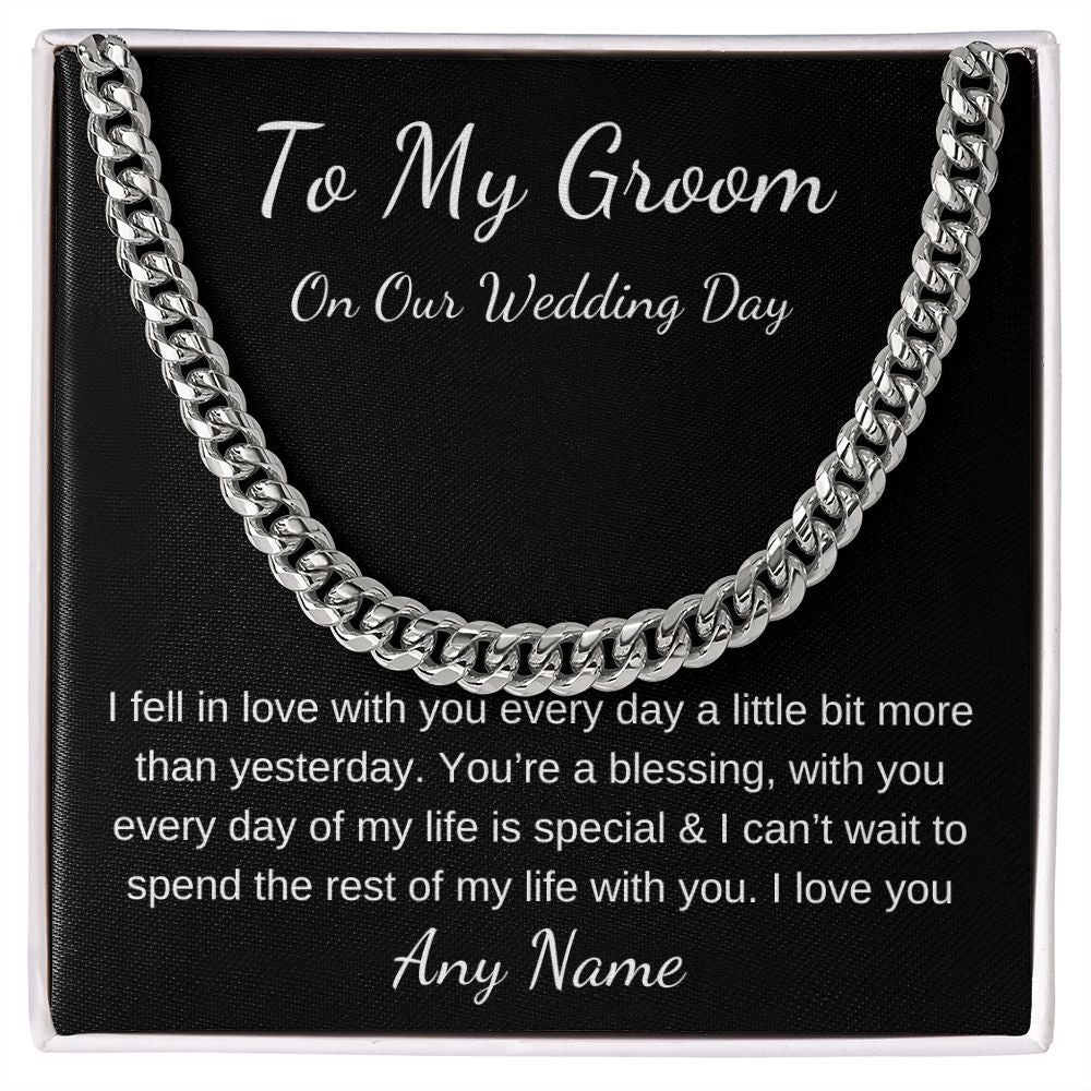 Cuban link chain Personalized gift for groom from bride