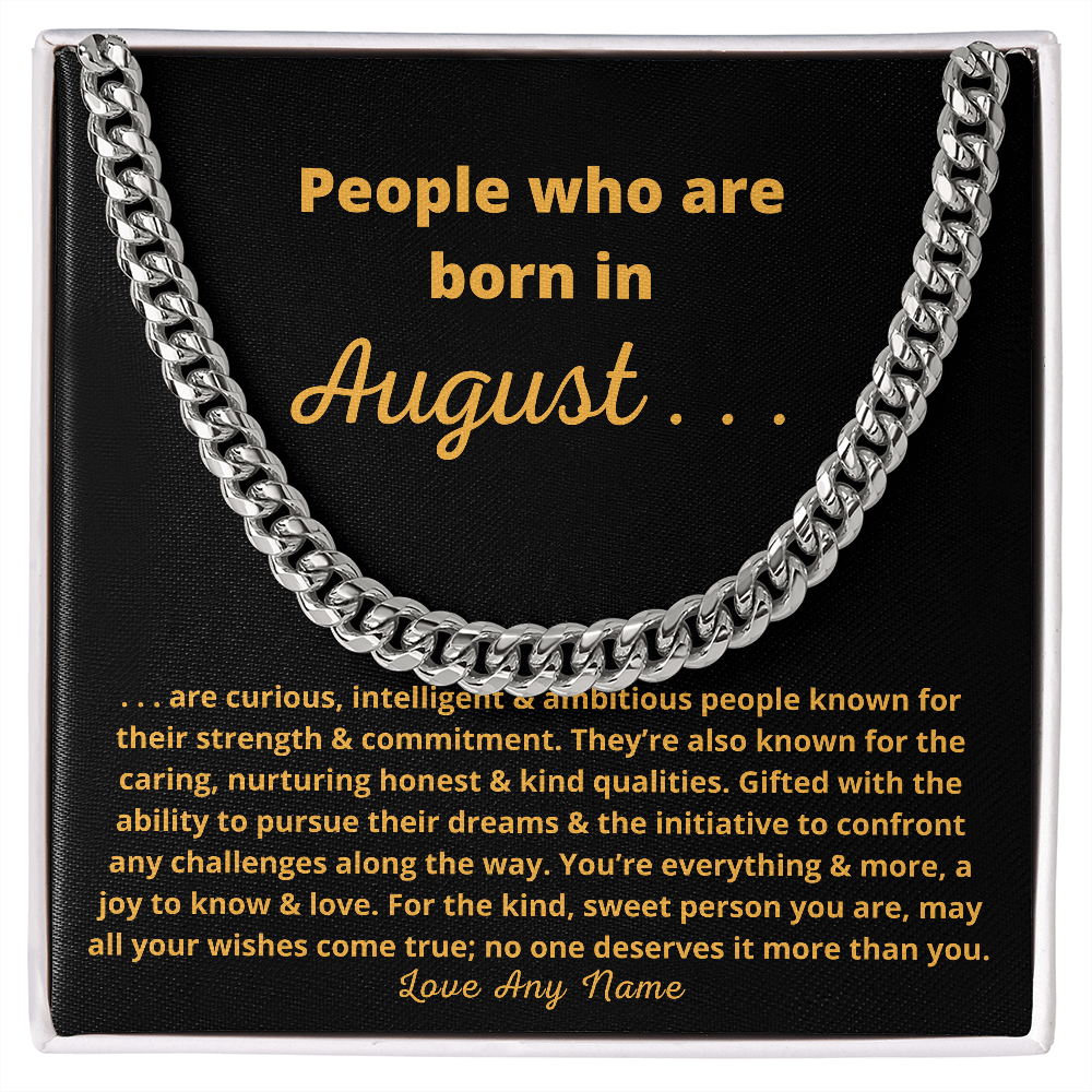 Personalized Cuban Link chain August birthday necklace for boyfriend husband