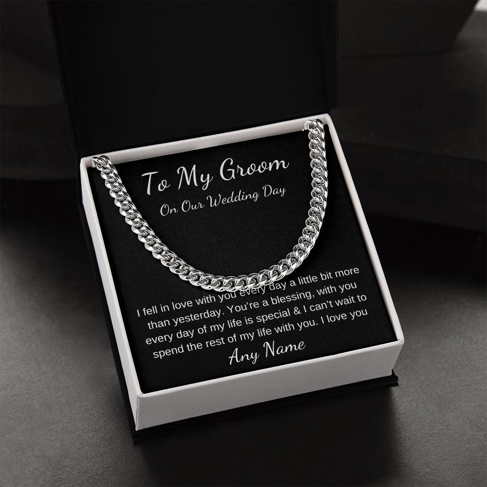 Cuban link chain Personalized gift for groom from bride