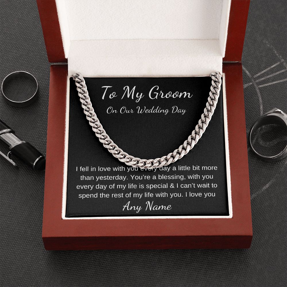 Cuban link chain Personalized gift for groom from bride
