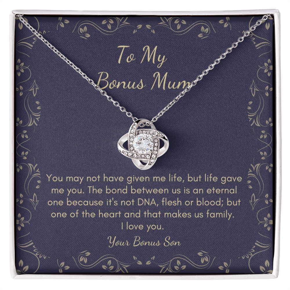 To My Bonus Mum from Son Love Knot necklace Mother's day, Birthday Christmas gift