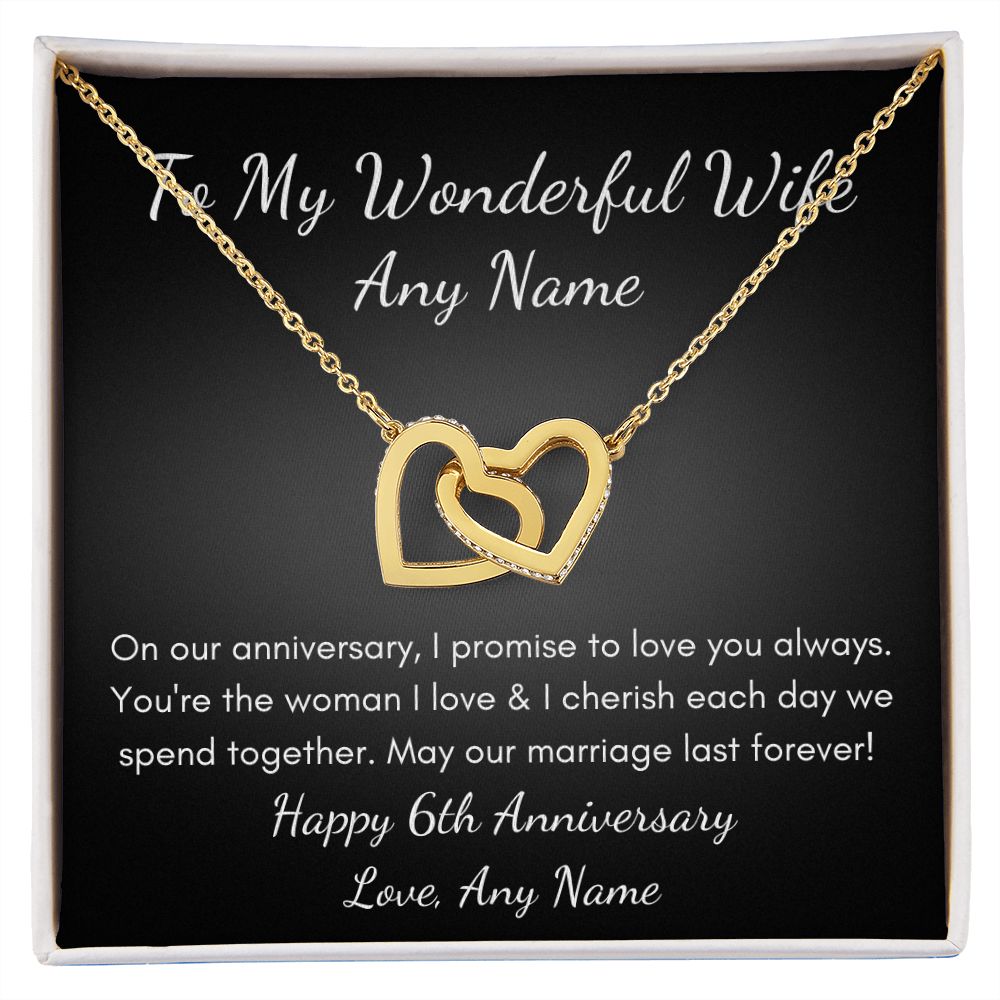 Personalized 6th year wedding heart necklace for wife