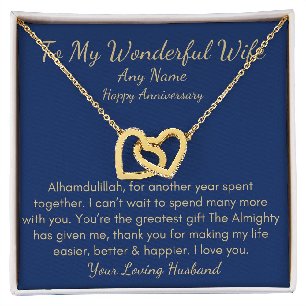 Personalized Islamic Wedding Anniversary interlocking hearts necklace gift