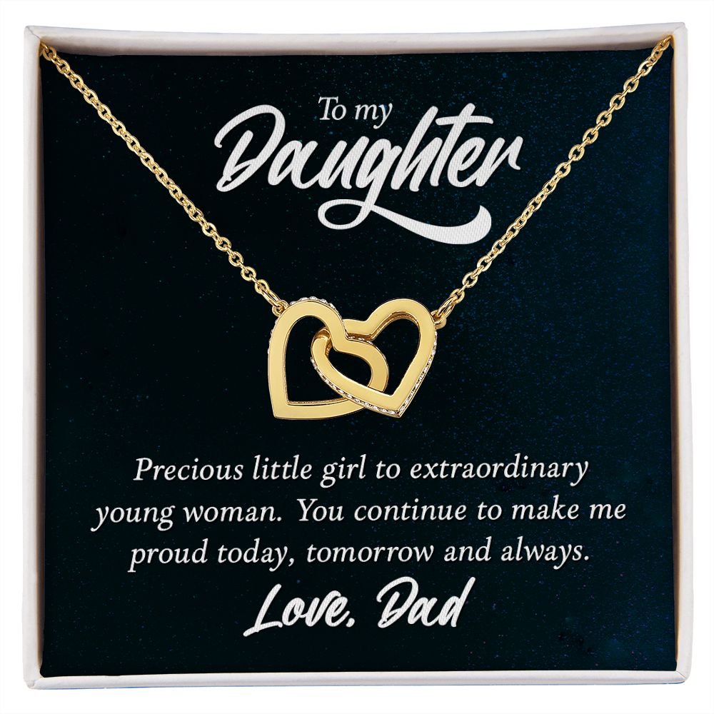 To my Daughter, Love Dad, heart Pendant Necklace Gift Message Card