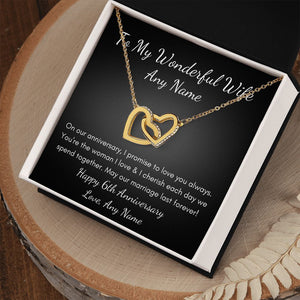 Personalized 6th year wedding heart necklace for wife