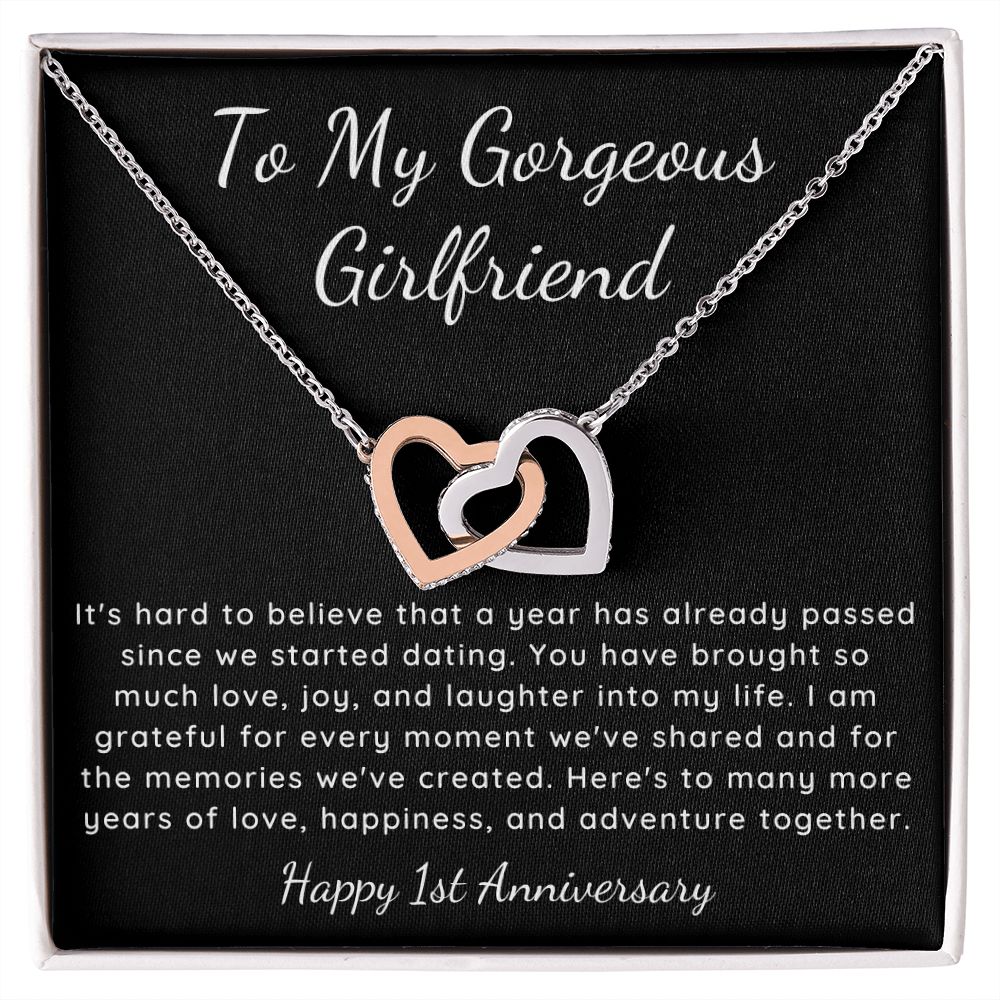 1 year dating anniversary interlocking heart necklace