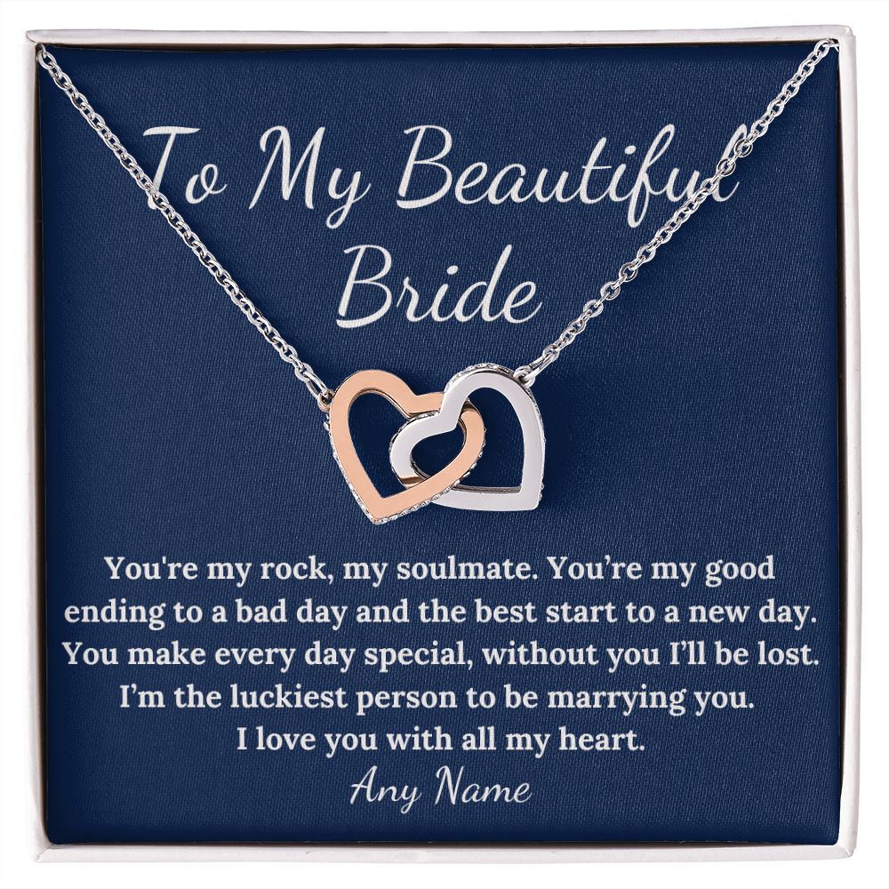 Personalized interlocking heart wedding Groom to Bride necklace gift