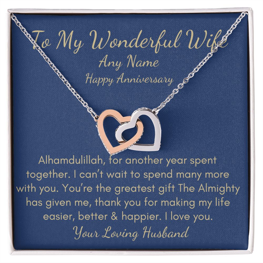 Personalized Islamic Wedding Anniversary interlocking hearts necklace gift