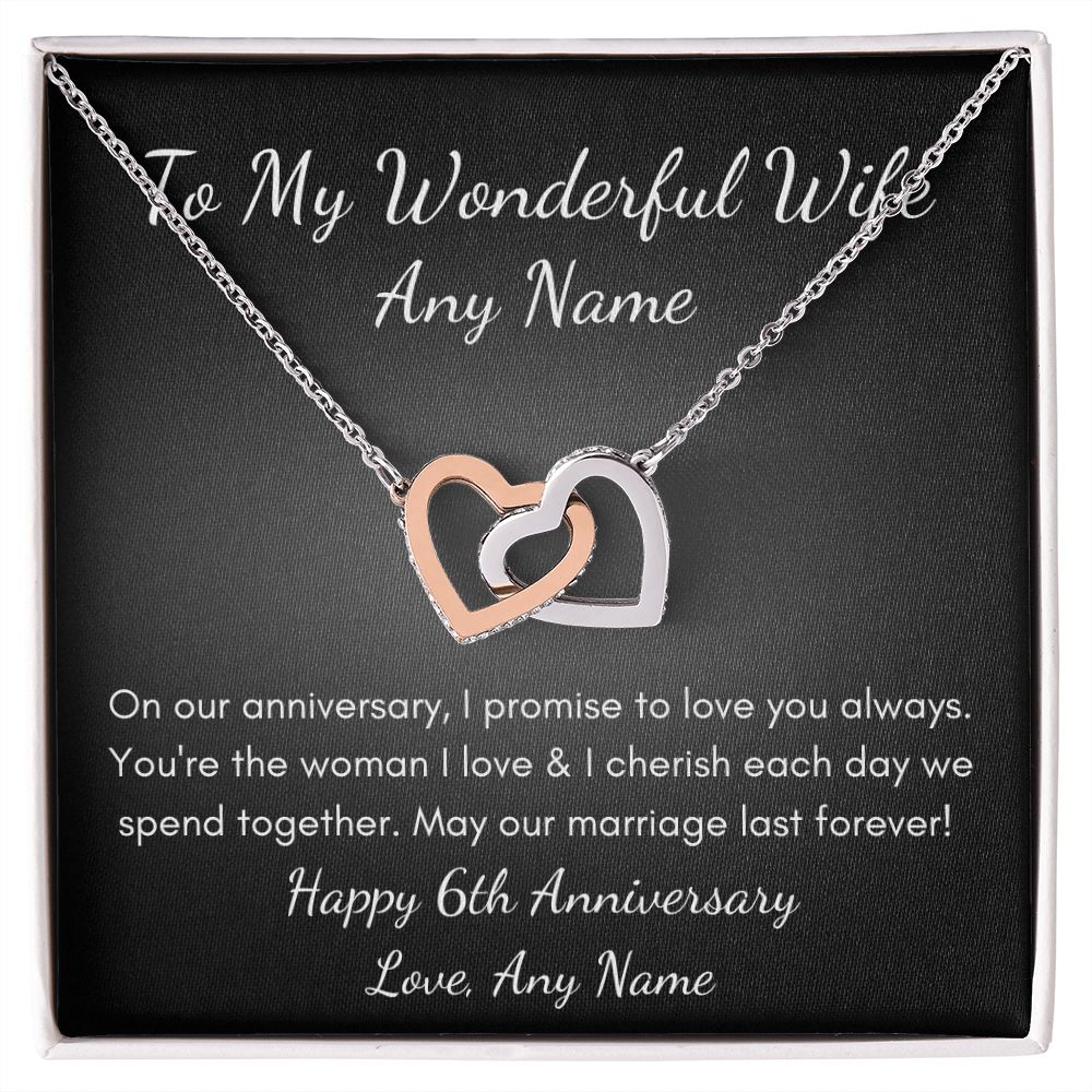 Personalized 6th year wedding heart necklace for wife