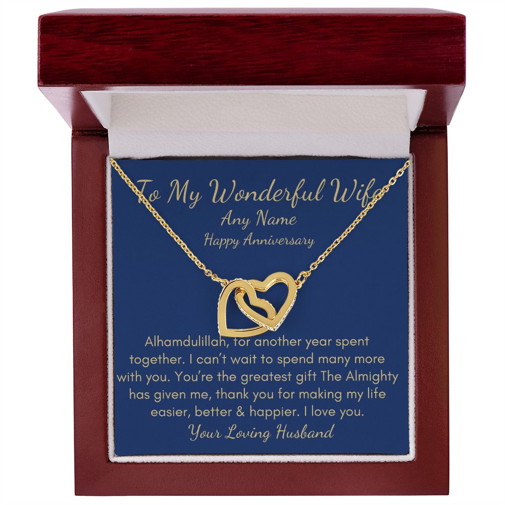 Personalized Islamic Wedding Anniversary interlocking hearts necklace gift