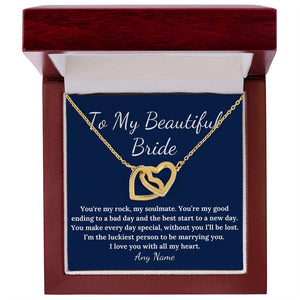 Personalized interlocking heart wedding Groom to Bride necklace gift