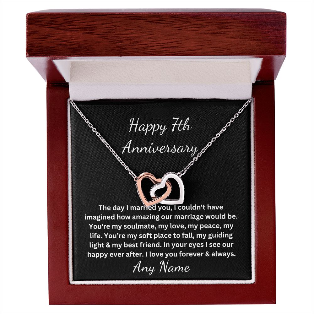 Personalized 7th year happy anniversary heart necklace