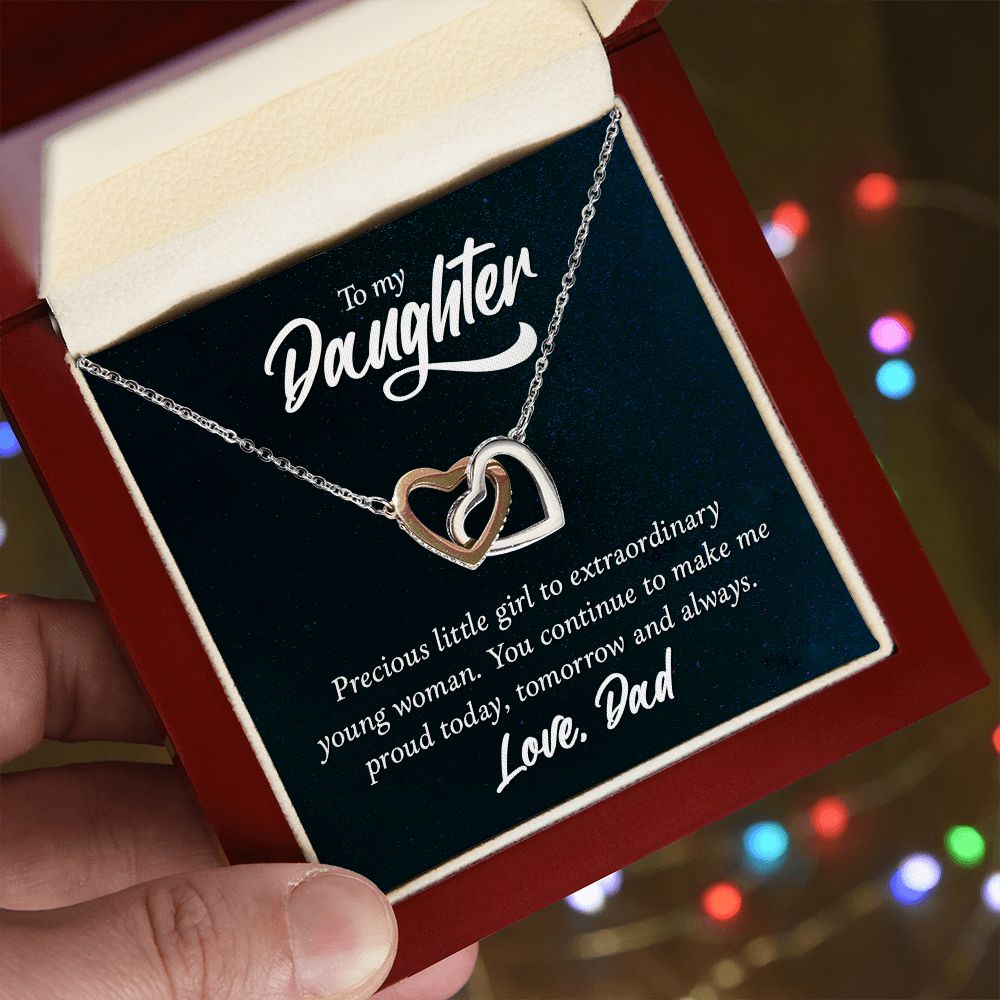 To my Daughter, Love Dad, heart Pendant Necklace Gift Message Card