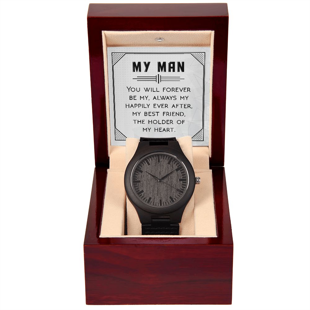 To My Man, holder of heart boyfriend husband wooden watch